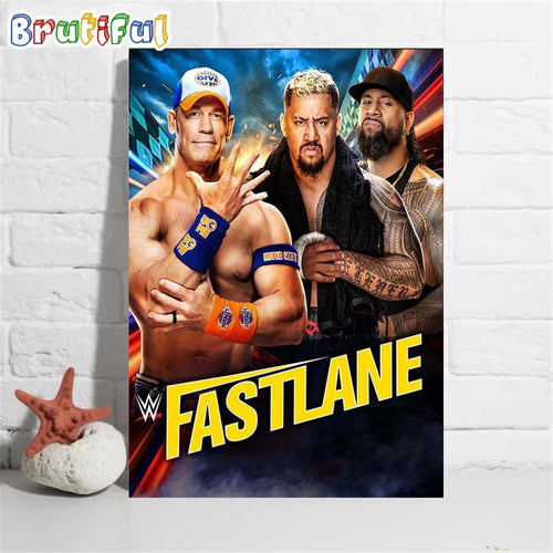 John Cena Battle Against Thebloodline Jimmy Uso And Solo Sikoa At WWE Fastlane Wall Art Poster Canvas