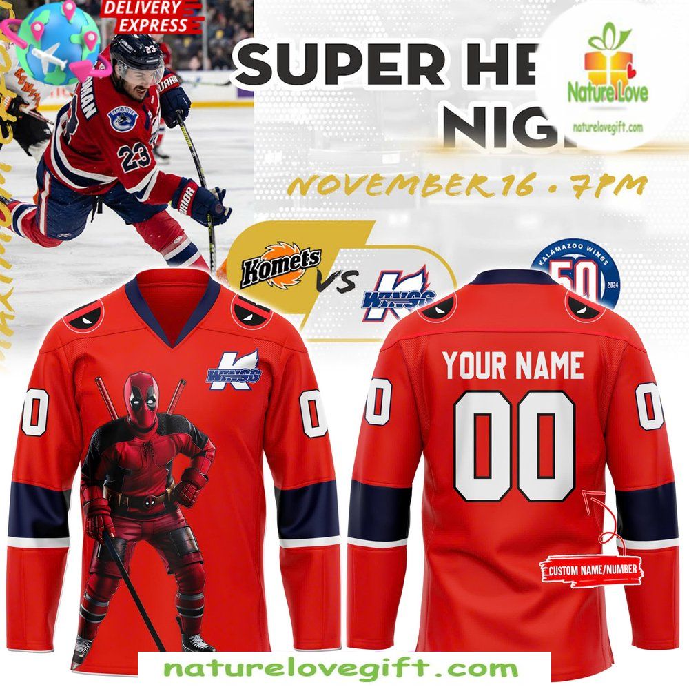 Deadpool Hockey Jersey Kalamazoo Wings Super Hero Night 2026