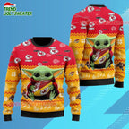 Kansas City Chiefs Baby Yoda Hug The Ball Christmas Ugly Sweater