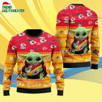 Kansas City Chiefs Baby Yoda Hug The Ball Christmas Ugly Sweater