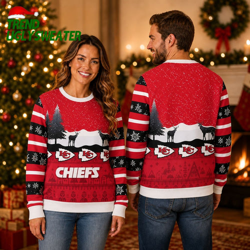 Kansas City Chiefs Christmas Reindeers Pattern Ugly Christmas Sweater