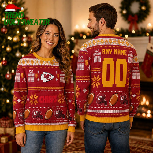 Kansas City Chiefs Custom Name Number Red Ugly Christmas Sweater