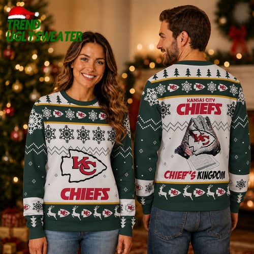 Kansas City Chiefs Fans Logo Snowflake Pattern Green Ugly Christmas Sweater