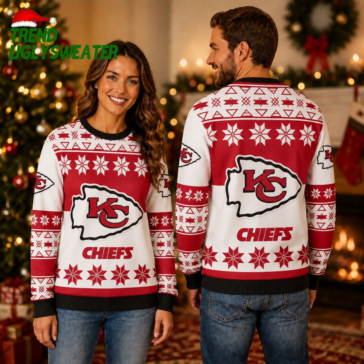 Kansas City Chiefs Snowflake Champion Ugly Christmas Sweater