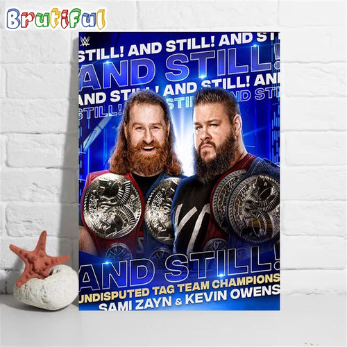 Kevin Owens And Still WWE Undisputed Tag Team Champions Wall Art Poster Canvas