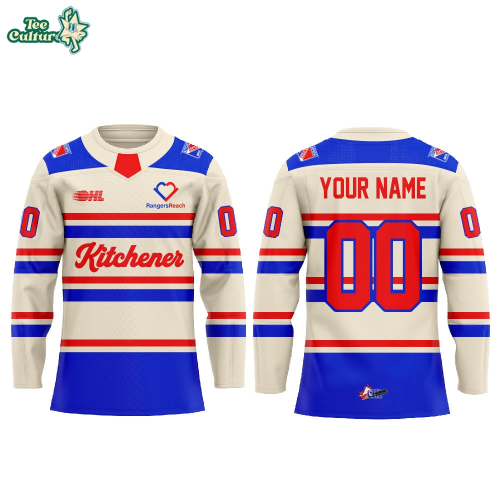 Kitchener Rangers WARMUPS RTown BattleBuilt Combo Hockey Jersey Custom Name, Number