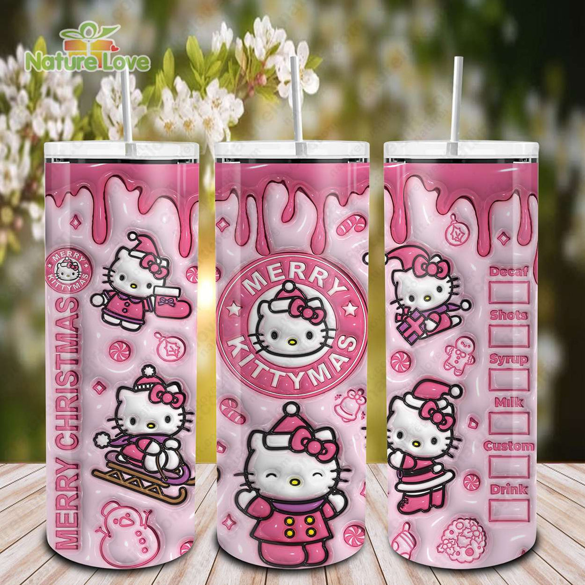 Kittymas Coffee Pink Tumbler 3D Dripping Hello Kitty Tumblers