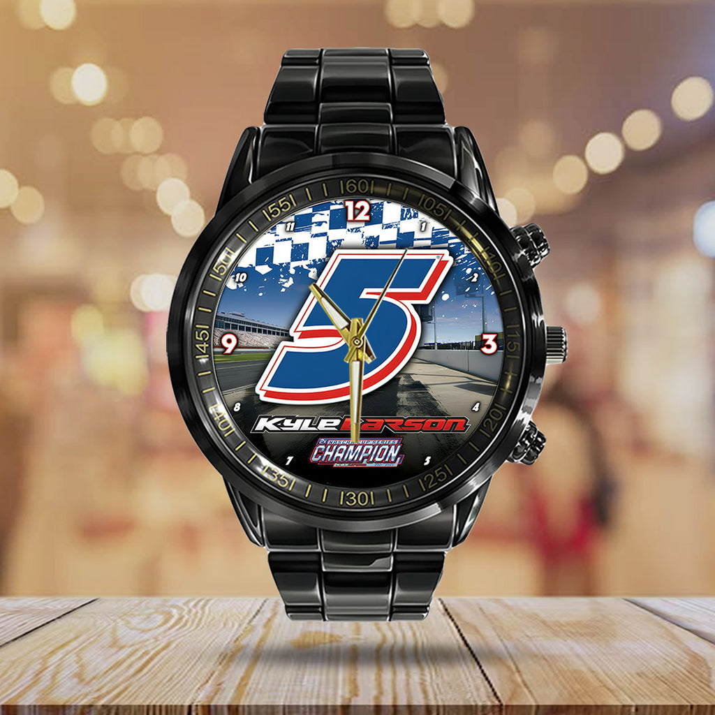 Kyle Larson 2025 NASCAR Cup Series Champion Black Stainless Steel Watch – TANTN18543
