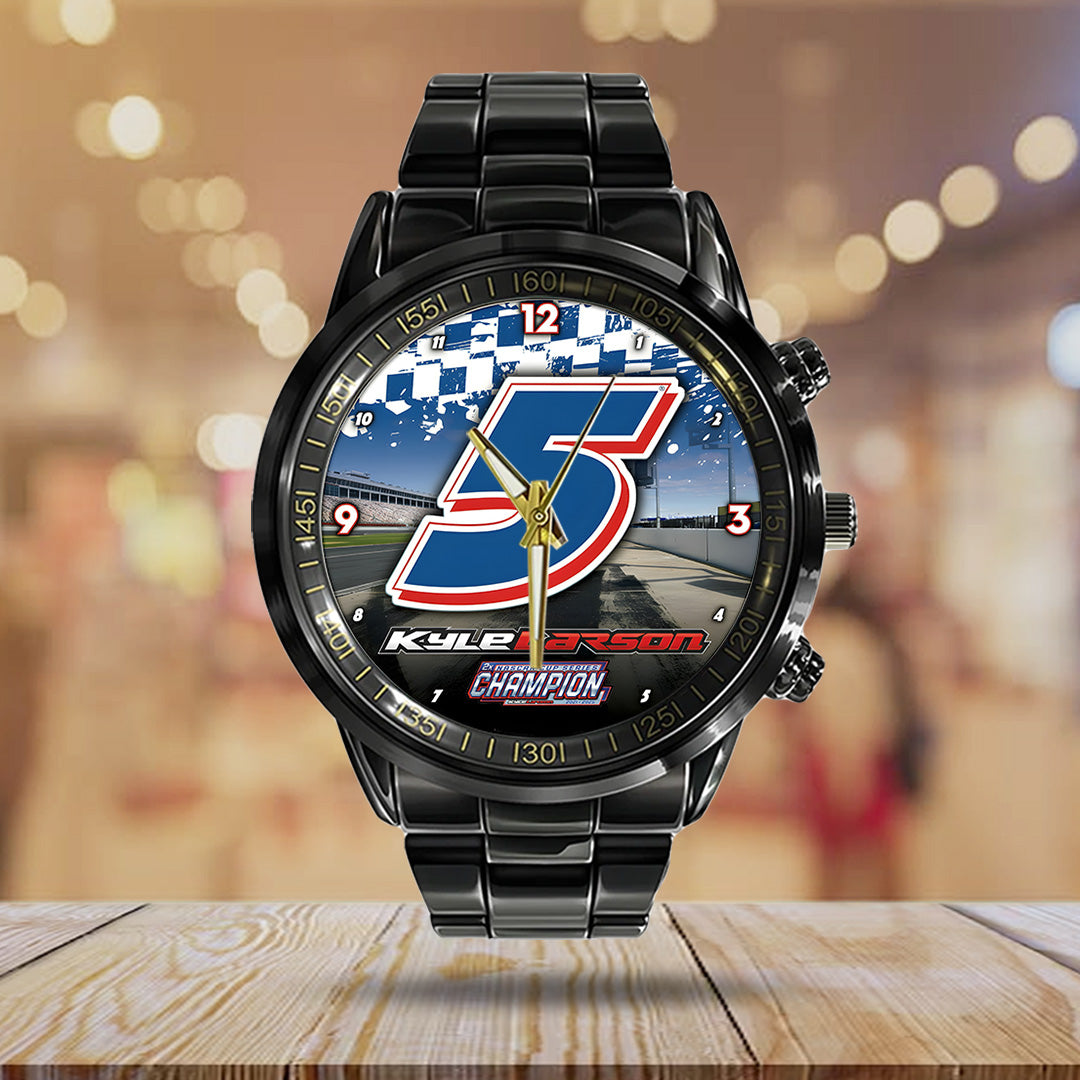 Kyle Larson 2025 NASCAR Cup Series Champion Black Stainless Steel Watch – TANTN18543