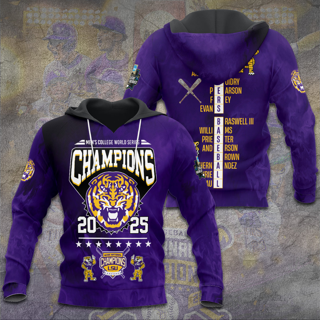 LSU Tigers Baseball 2025 National Champions 3D Apparel – TANTN 13932