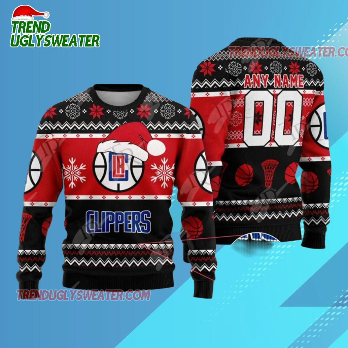 Personalized La Clippers Holiday Dunk Ugly Christmas Sweater
