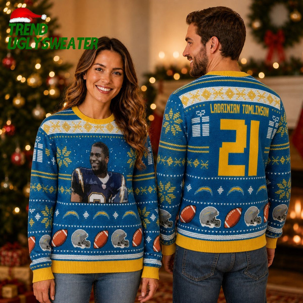 LaDainian Tomlinson 21 Los Angeles Chargers Ugly Christmas Sweater