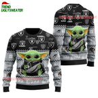 Las Vegas Raiders Baby Yoda Hug The Ball Christmas Ugly Sweater