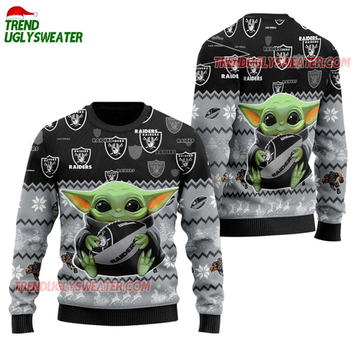 Las Vegas Raiders Baby Yoda Hug The Ball Christmas Ugly Sweater