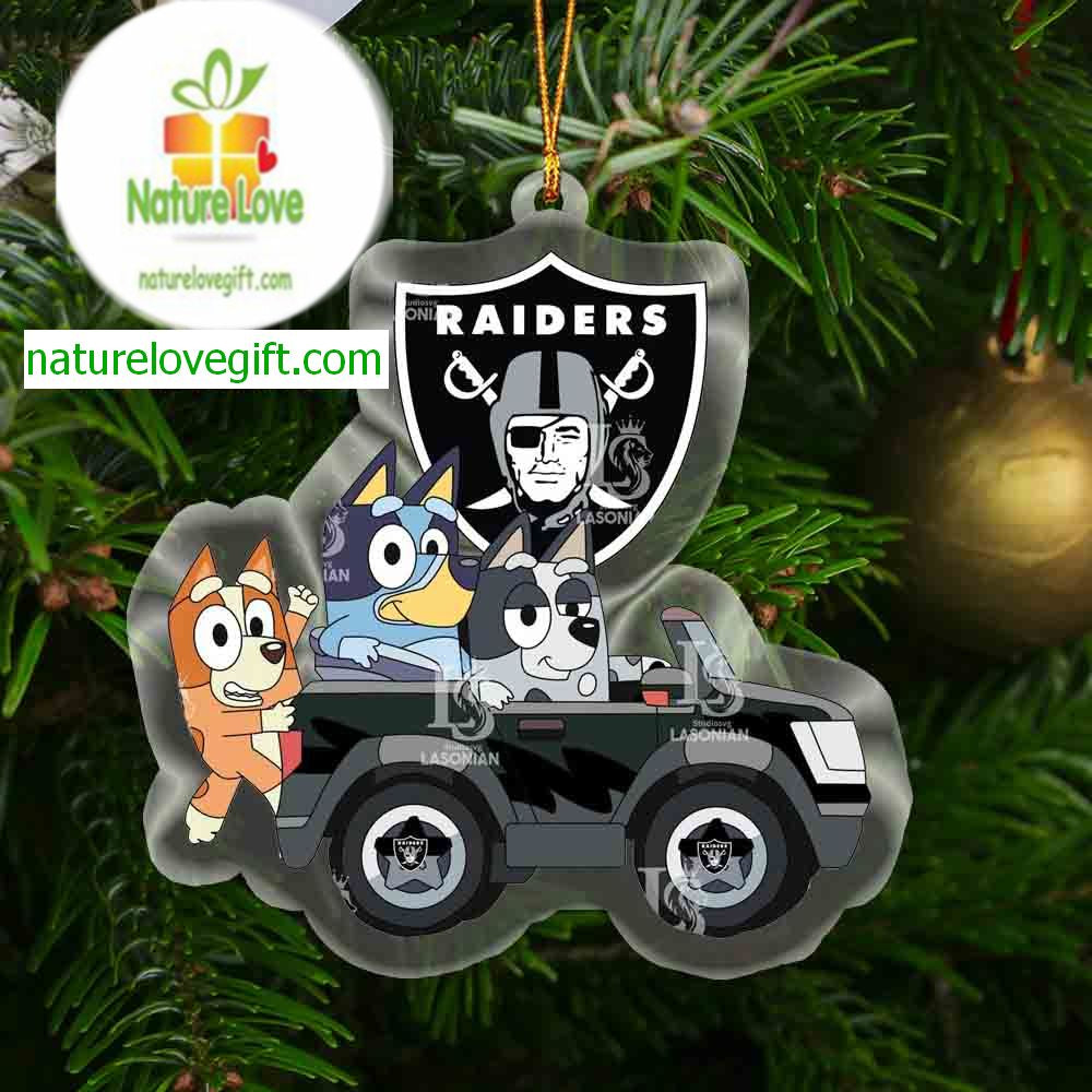 Las Vegas Raiders Bluey Friends Car NFL Acrylic Christmas Tree Decoration Ornament 19043