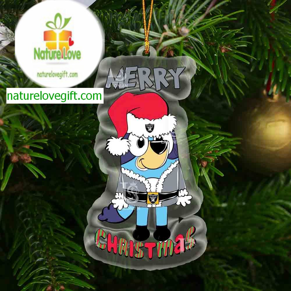Las Vegas Raiders Bluey Merry Christmas Bluey Santa Claus NFL Acrylic Christmas Tree Decoration Ornament