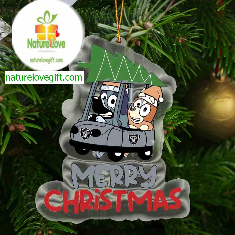 Las Vegas Raiders Bluey Merry Christmas NFL Acrylic Christmas Tree Decoration Ornament