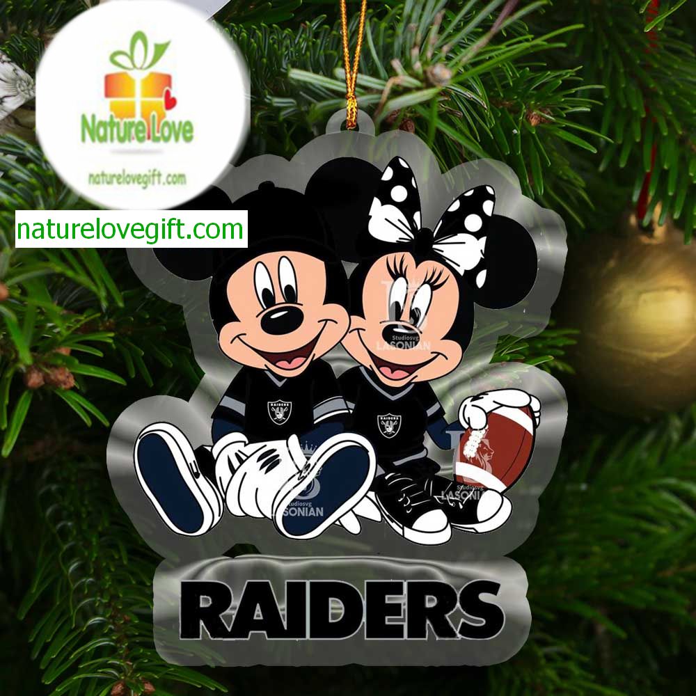 Las Vegas Raiders Disney Mickey And Minnie NFL Acrylic Christmas Tree Decoration Ornament