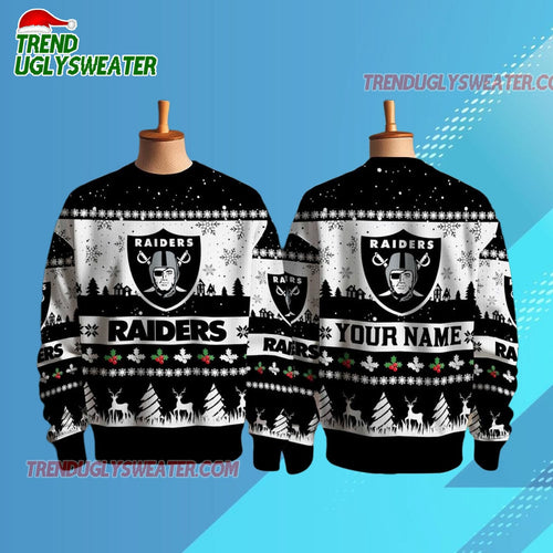 Personalized Las Vegas Raiders Nfl Snow Ugly Christmas Sweater