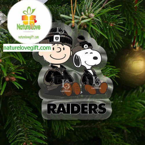 Las Vegas Raiders Snoopy And Charlie NFL Acrylic Christmas Tree Decoration Ornament 19163