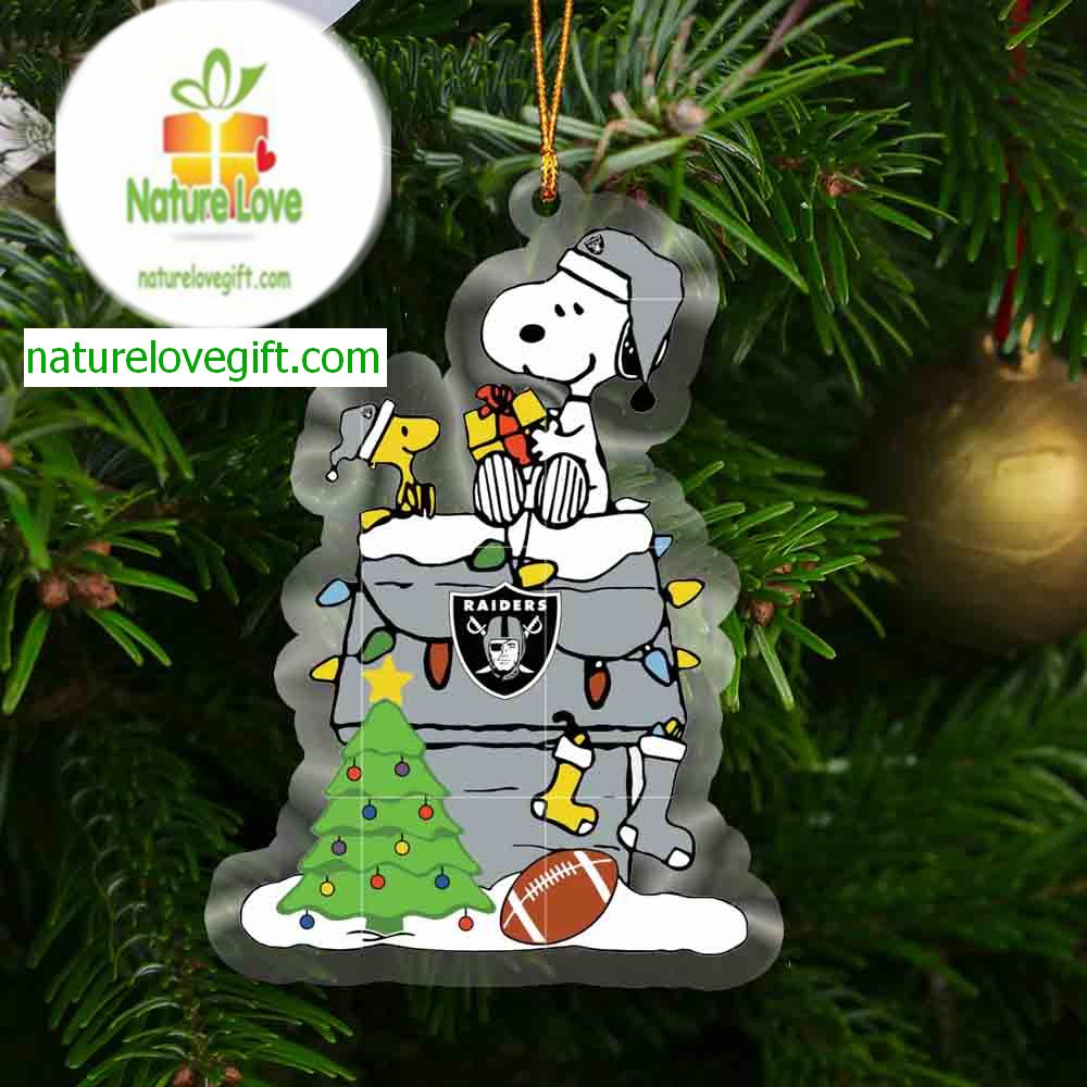 Las Vegas Raiders Snoopy Merry Christmas NFL Acrylic Christmas Tree Decoration Ornament