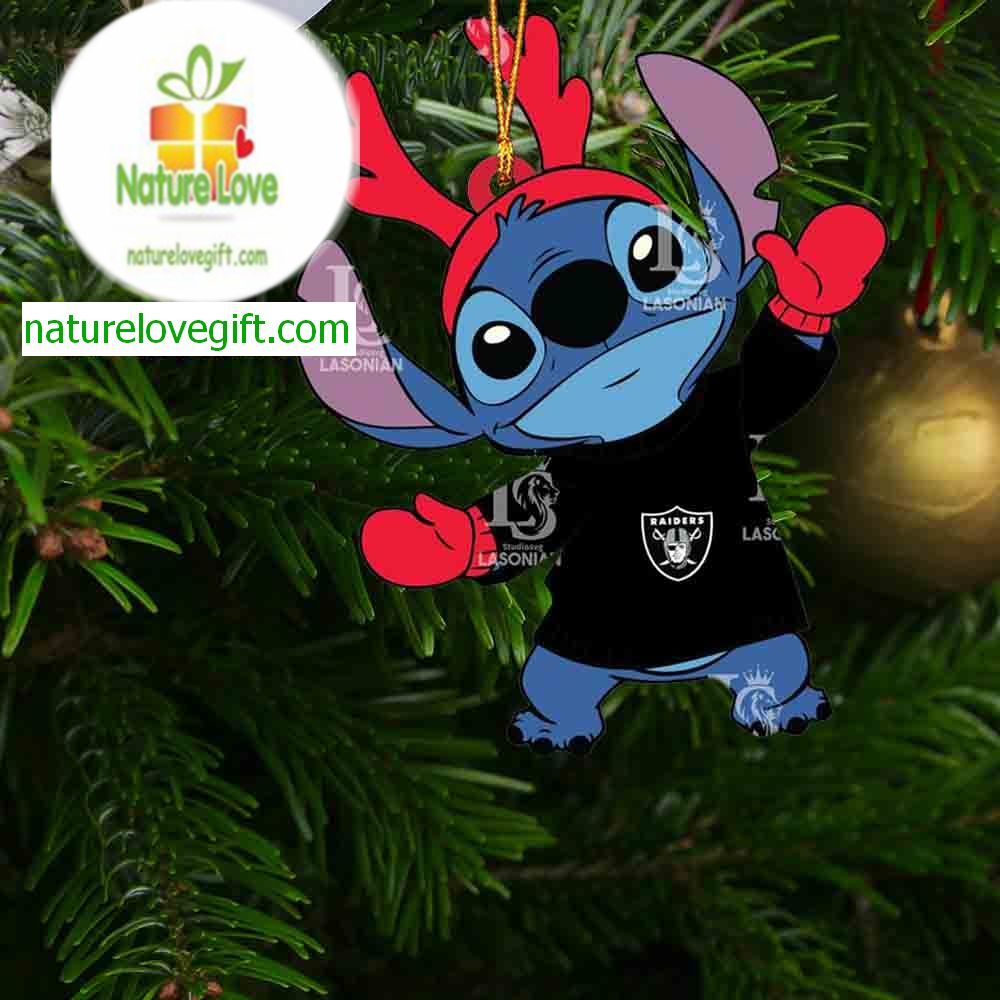 Las Vegas Raiders Stitch Santa Christmas NFL Acrylic Christmas Tree Decoration Ornament