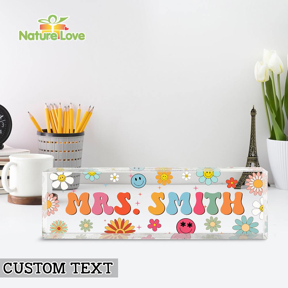 Little Flower Custom Teacher Desk Name Plate Personalized Acrylic Plaque Back To School Gift