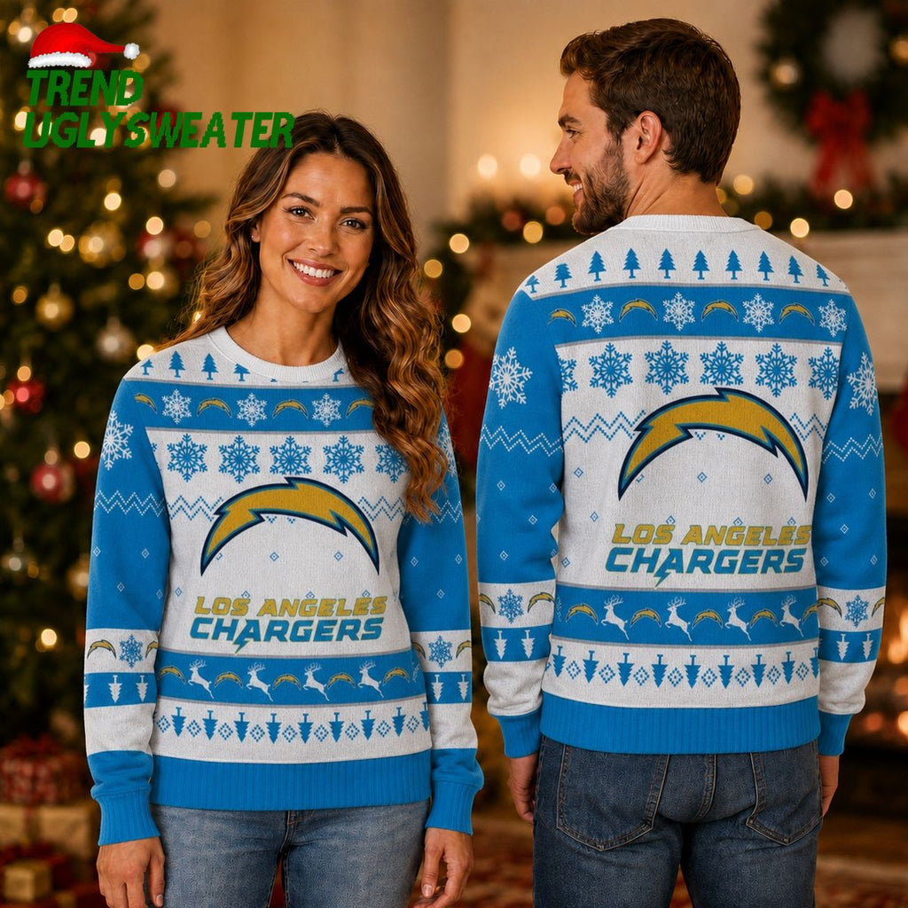 Los Angeles Chargers Bolt Logo Winter Reindeer Ugly Christmas Sweater