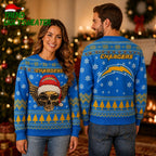 Los Angeles Chargers Winged Skull Santa Hat Ugly Christmas Sweater