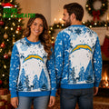 Los Angeles Chargers Winter Forest Reindeer and Christmas Bells Ugly Christmas Sweater
