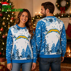 Los Angeles Chargers Winter Forest Reindeer and Christmas Bells Ugly Christmas Sweater