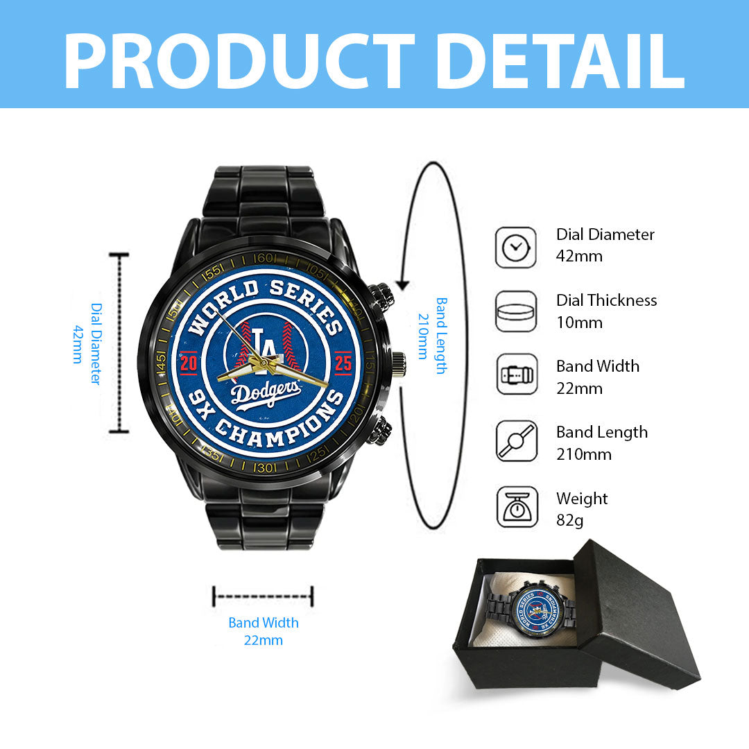 Los Angeles Dodgers 2025 World Series Champions Black Stainless Steel Watch – HOATT14284