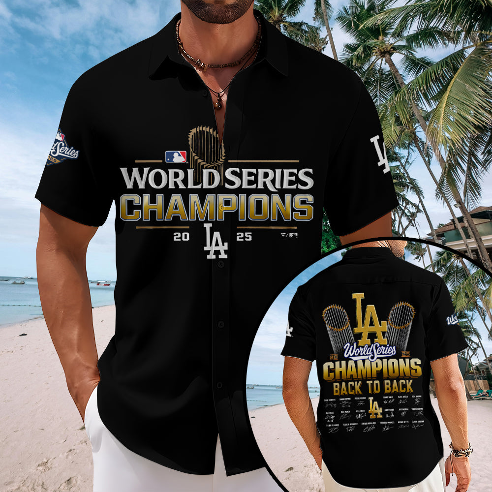 Los Angeles Dodgers 2025 World Series Champions Short Sleeve Button-Down Shirt – MAITM13701