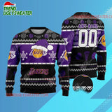 Personalized Los Angeles Lakers Snowy Slam Dunk Ugly Christmas Sweater
