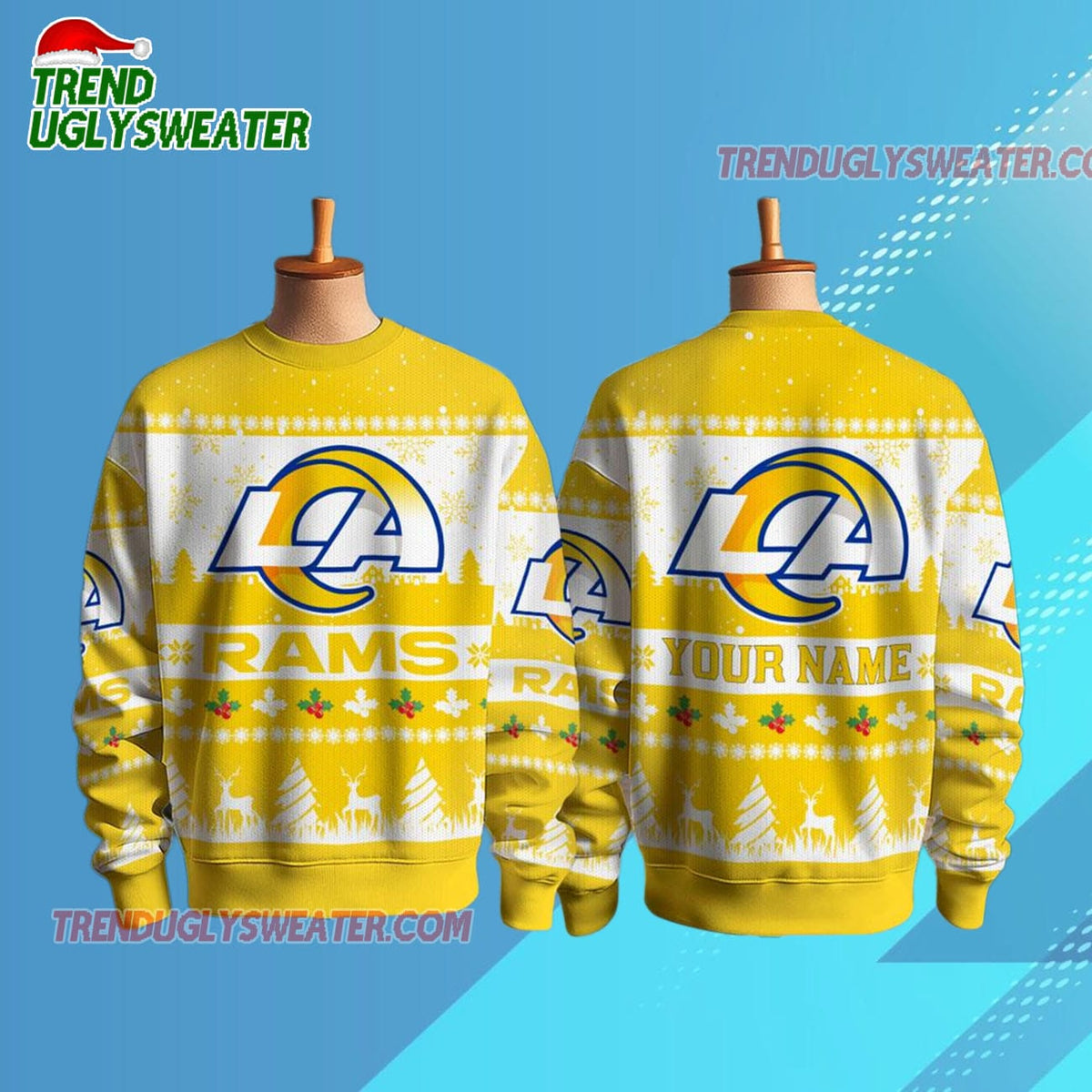 Personalized Los Angeles Rams Nfl Snow Ugly Christmas Sweater