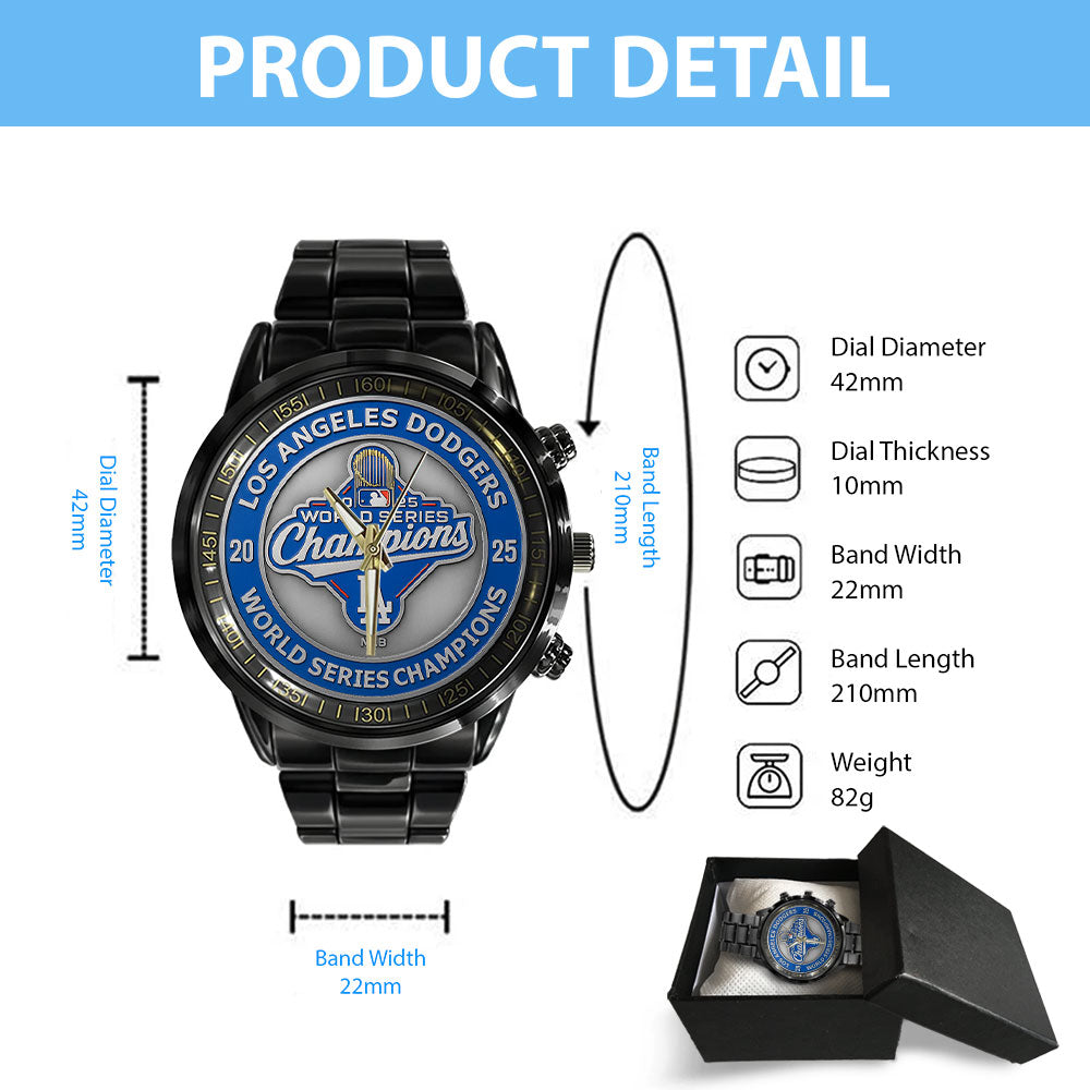 Los Angeles Dodgers 2025 World Series Champions Black Stainless Steel Watch – TMTHU1856
