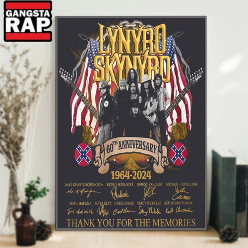 Lynyrd Skynyrd 60th Anniversary 1964-2024 Thank You For The Memories Signature Poster Canvas Art