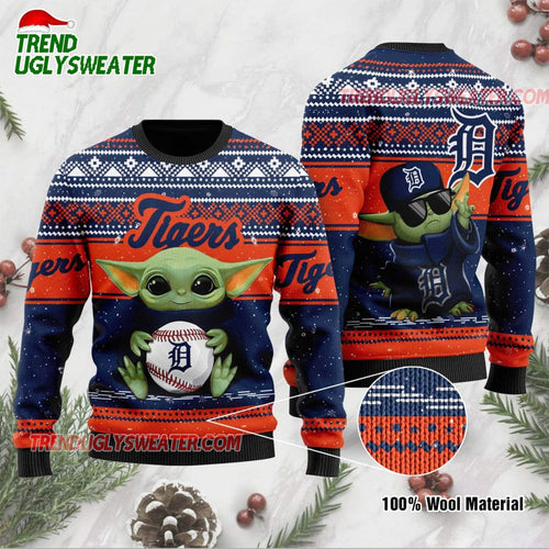 MLB Detroit Tigers Baby Yoda Baseball Ugly Christmas Sweater