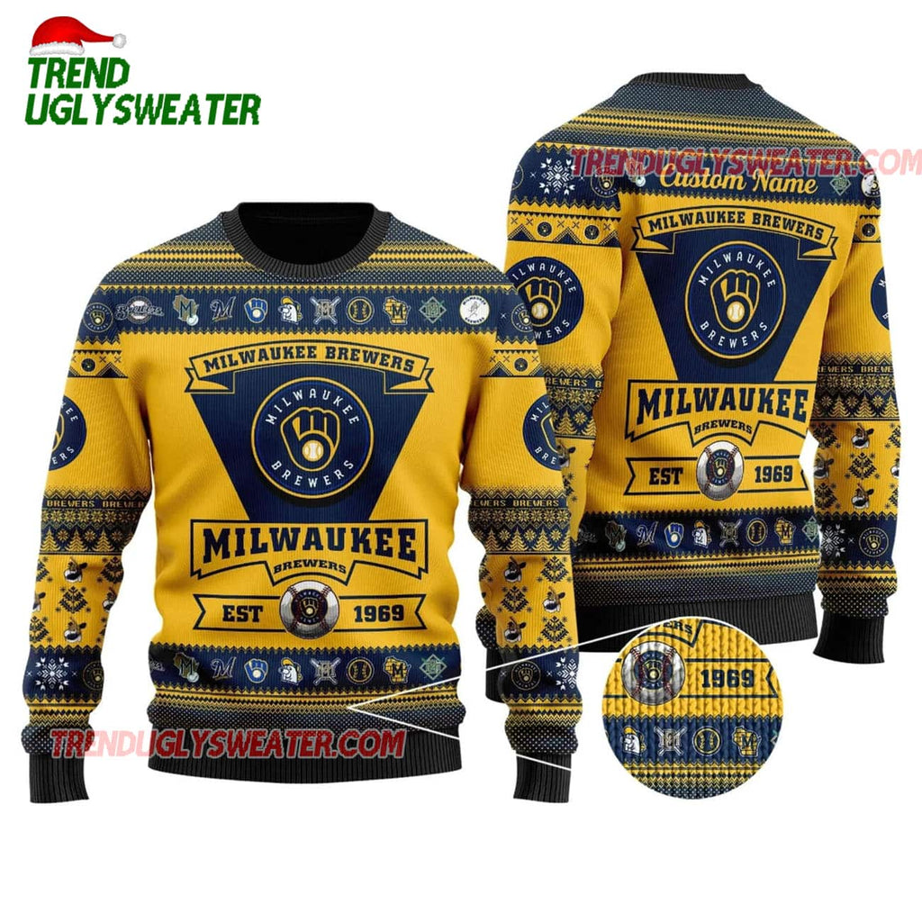 MLB Milwaukee Brewers Logo And Emblem Holiday Ugly Christmas Sweater