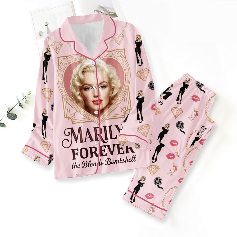 Marilyn Monroe Satin Pajama Set with Piping – TMTHU7991