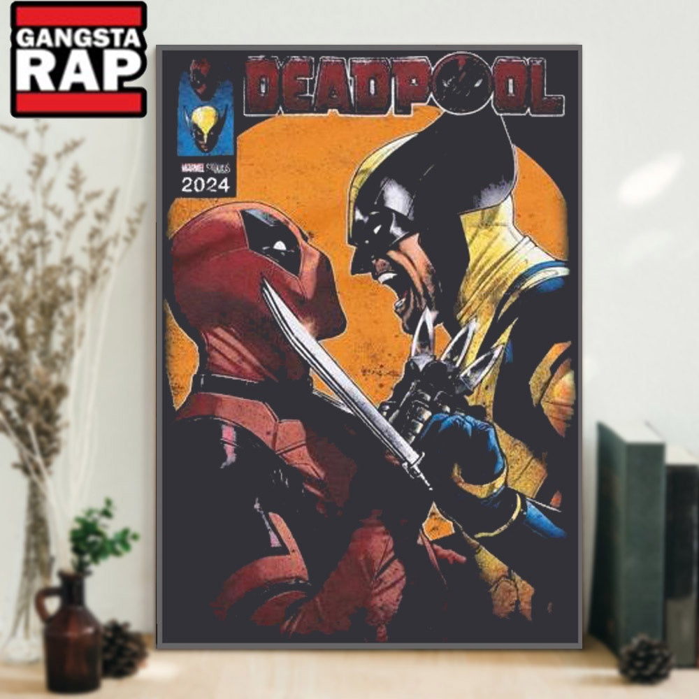 Marvel Deadpool & Wolverine Face-Off Comic 2024 Poster Canvas Art