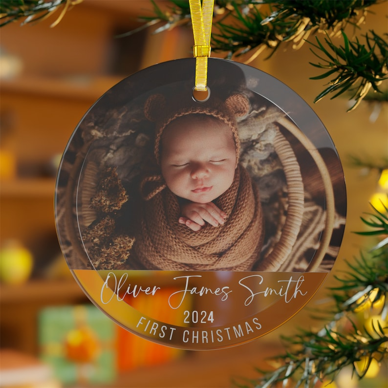 Custom Photo Baby’s First Christmas - Personalized Circle Acrylic Ornament - Babies First Christmas Gifts