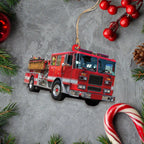 Custom Fire Truck Ornament - Personalized Photo Gift for Firefighter, Paramedic | Christmas Decoration