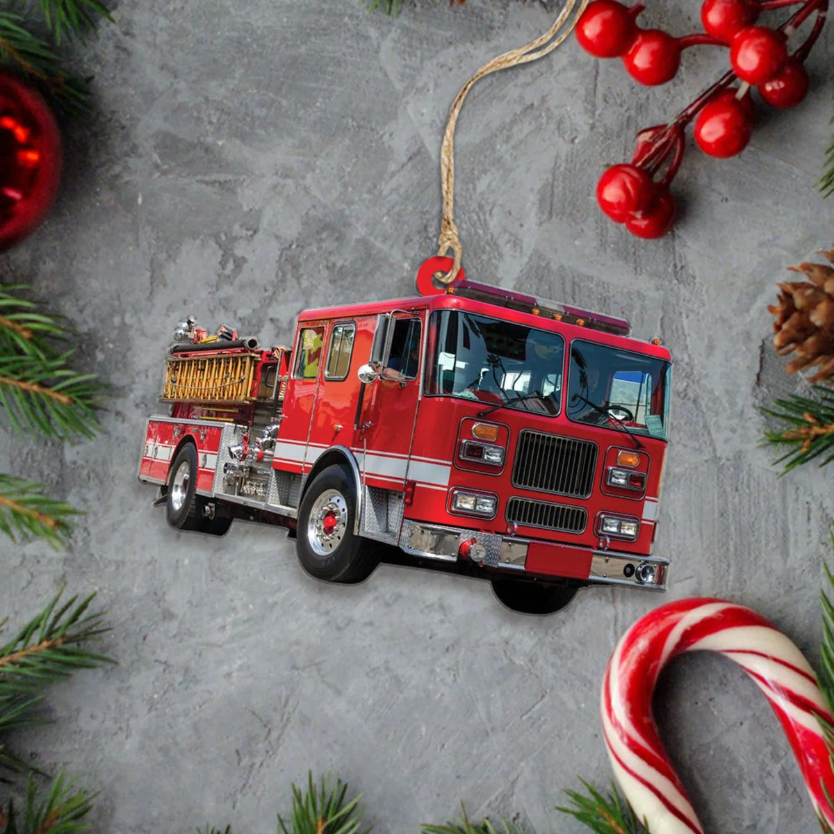 Custom Fire Truck Ornament - Personalized Photo Gift for Firefighter, Paramedic | Christmas Decoration