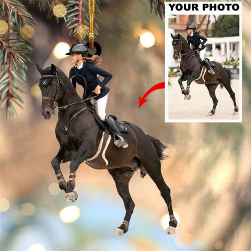 Custom Horse Photo Ornament, Personalized Equestrian Gift for Horse Lovers, Country Girl, Picture Acrylic Christmas Ornament | Horse Riding, Riders