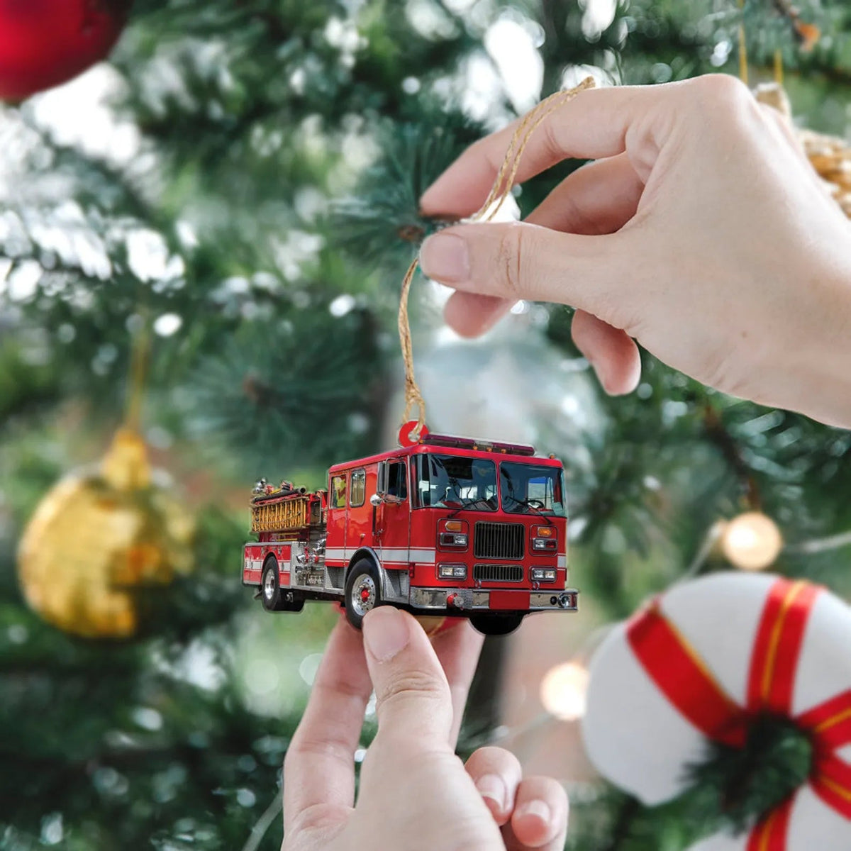 Custom Fire Truck Ornament - Personalized Photo Gift for Firefighter, Paramedic | Christmas Decoration