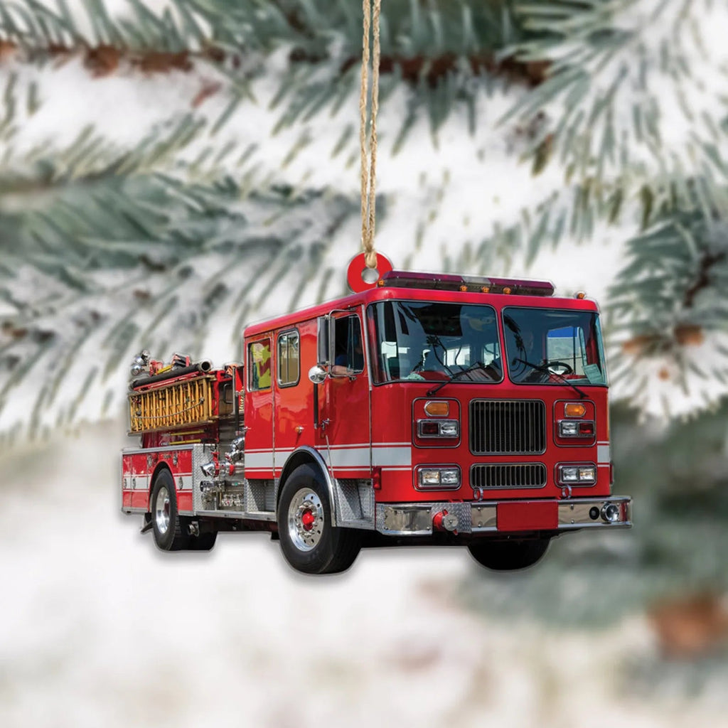 Custom Fire Truck Ornament - Personalized Photo Gift for Firefighter, Paramedic | Christmas Decoration
