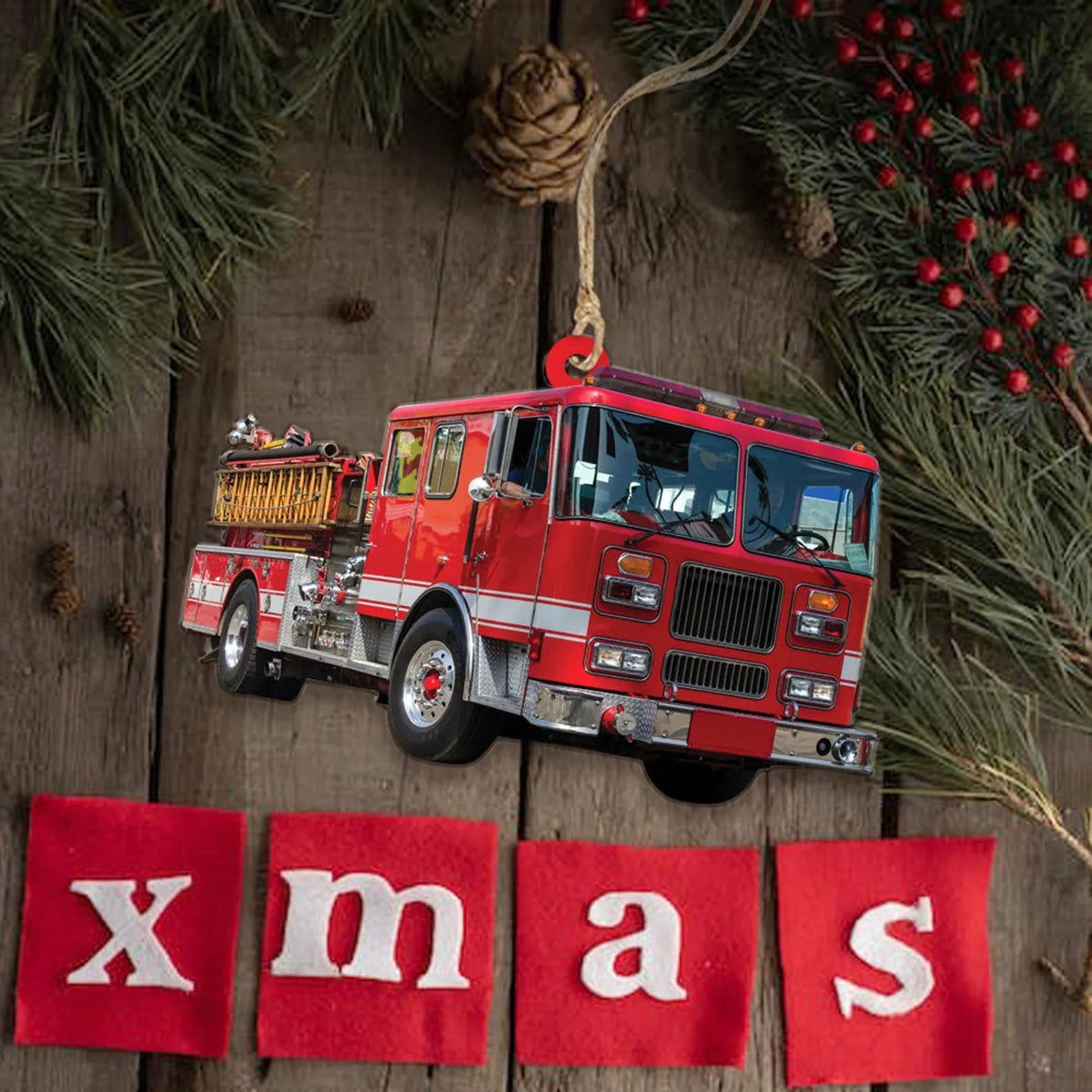 Custom Fire Truck Ornament - Personalized Photo Gift for Firefighter, Paramedic | Christmas Decoration
