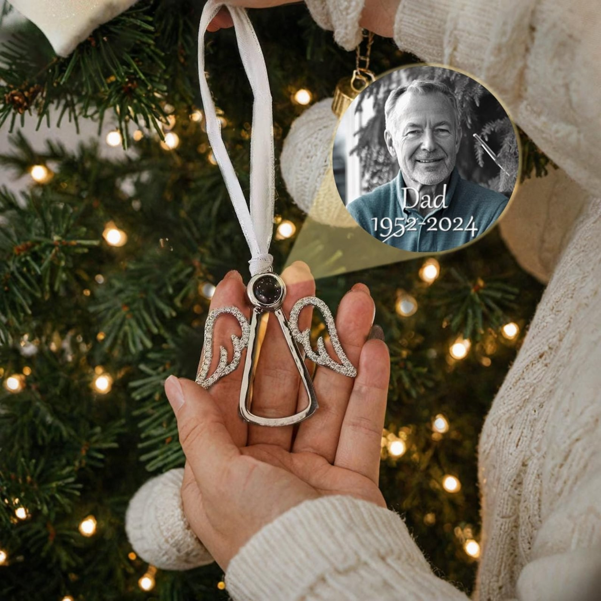 Angel Wings Photo Projection Ornament, Custom Memorial Gifts, Family Remembrance Decoration, Personalized Memorial Angel Keepsake
