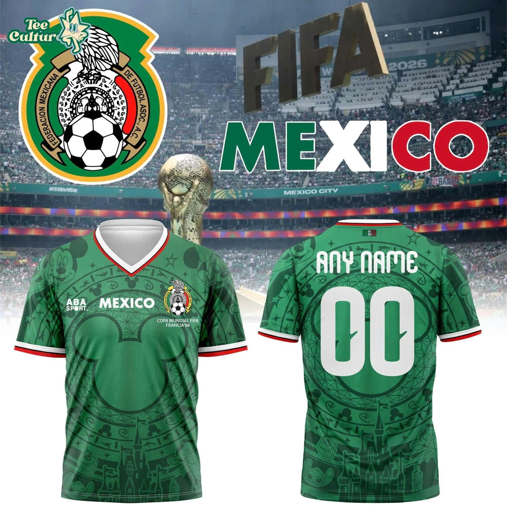 Mexico FIFA World Cup 2026 Disney Mickey Inspired Custom V-Neck Jersey Personalized Name & Number